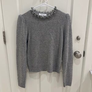 Frame Josefine Ruffle Neck Cashmere Sweater in Gris Heather.